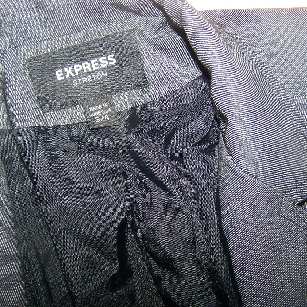 Express Womens Blazer Jacket Gray Stretch 3/4 Line - Picture 6 of 8